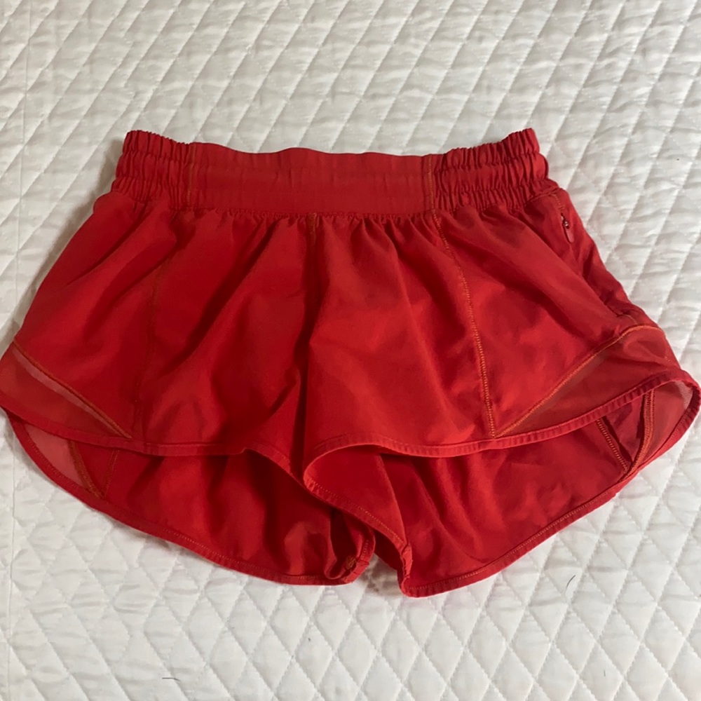 carnation red hotty hot lululemon shorts
